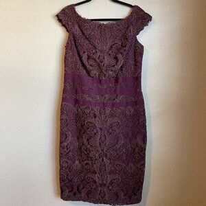 Tadashi Shoji Dress Sz 14 Plum Purple Off Shoulder Evening Formal Wedding Party